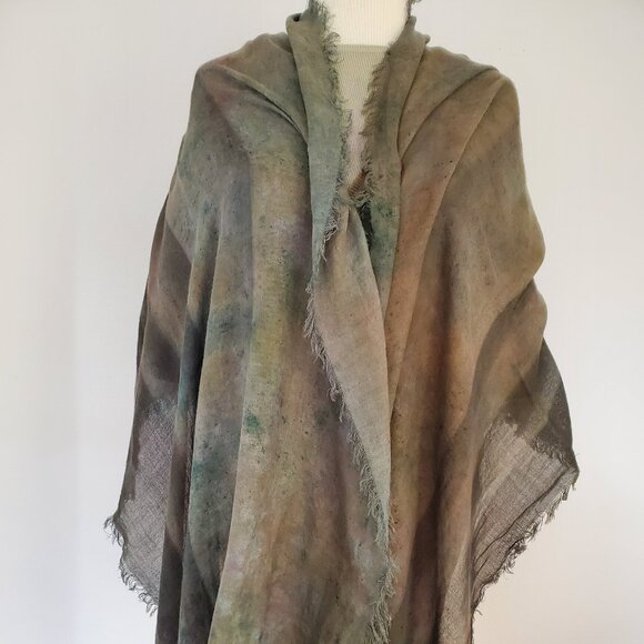 NEW Painted dyed silk cashmere scarf wrap beige black brown tan green gray blue - Picture 5 of 15